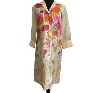 Vintage 1970s ALFRED SHAHEEN Floral Screen-Printed Shift‎ Dress zinnias